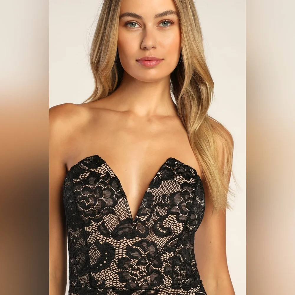 Lulus Sexy Sophistication Black Lace Strapless Trumpet Maxi Dress S Wedding Prom - Picture 3 of 10